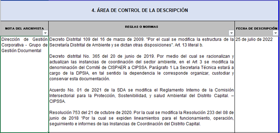 tabla 4. ÁREA DE CONTROL DESCRIPCIÓN